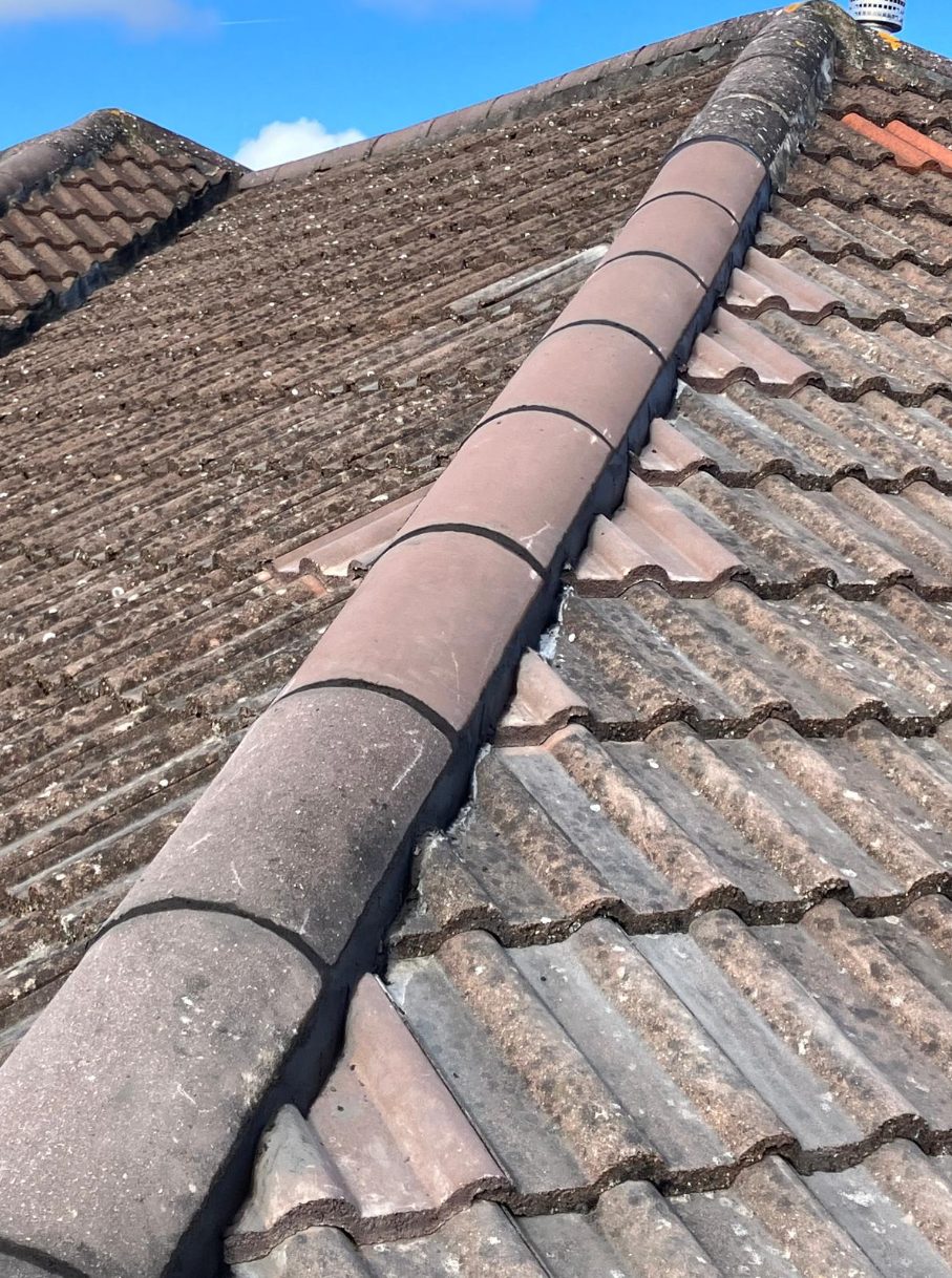Ridge and hip line re-bedded and re-pointed along the roof.