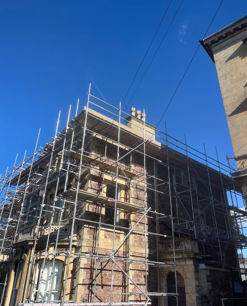 Nielsen Roofing scaffold on a period building in Bristol